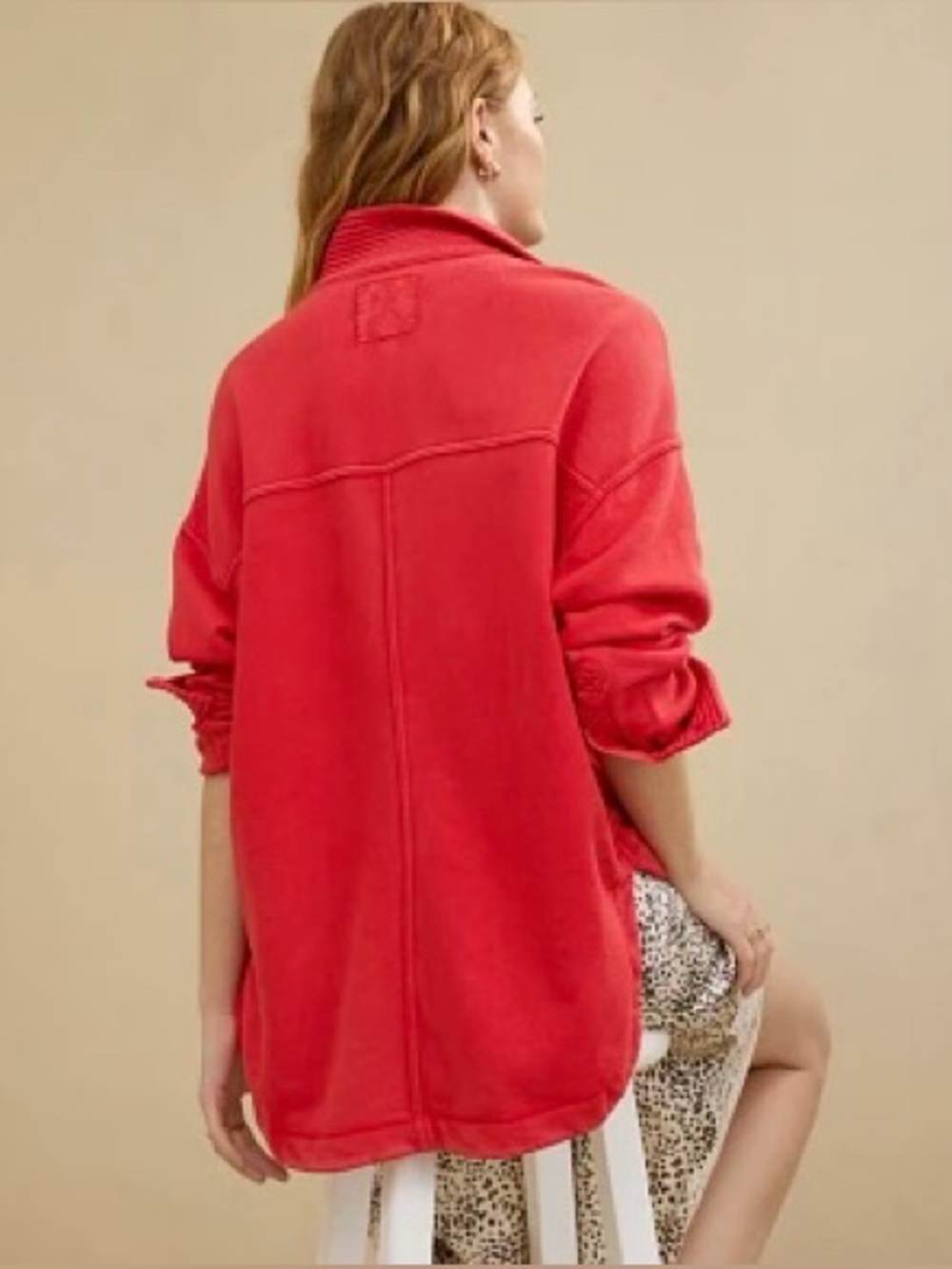 Aerie Red Popover Polo Sweatshirt Oversized Button Collar French Terry XS - Picture 2 of 7